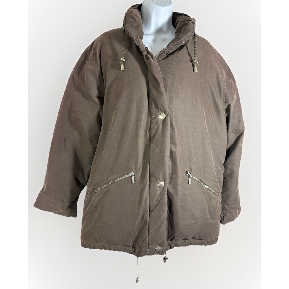 Eddie Bauer Goose Down‎ Puffer Jacket Womens M Hooded Brown Gorpcore